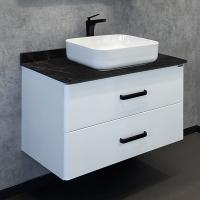 Тумба-умывальник Comforty Амстердам-95 белая со столешницей под мрамор Калакатта Блэк с раковиной Comforty T-Y9378