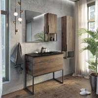 Тумба-умывальник Comforty Равенна Лофт-90 дуб темно-коричневый с раковиной Comforty 90E черная матовая