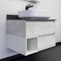 Тумба-умывальник Comforty Прага-75 дуб белый с графитовой столешницей с раковиной T-Y9378