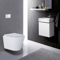 Azario Teramo (круглый) подвесной безободковый унитаз с системой антивсплеск (Торнадо) в комплекте с сидением микролифт 515*360*360