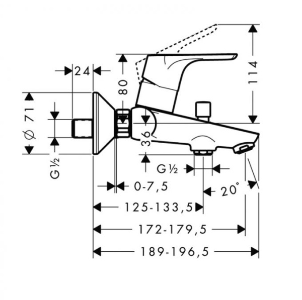 Смеситель для ванны Hansgrohe 31940000 Focus, однорычажный, ВМ, 1/2