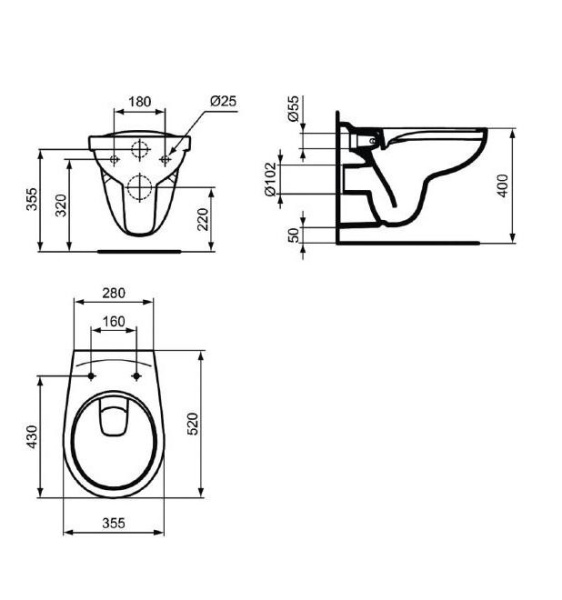K881201 EUROVIT Rimless Безободковый (технология Cut Rimless) подвесной унитаз, с сидением и крышкой с функцией плавного закрытия E131801