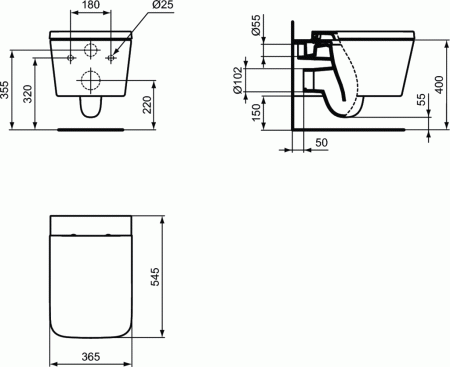 T368601 BLEND CUBE Подвесной унитаз с технологией смыва AquaBlade®, глубокий смыв, с крепежом TT0293963