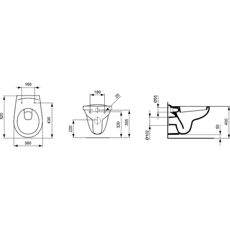 W740601 ECCO/EUROVIT Подвесной унитаз, глубокий смыв, без сидения и крышки. Для монтажа с сидением и крышкой W302601 или W303001