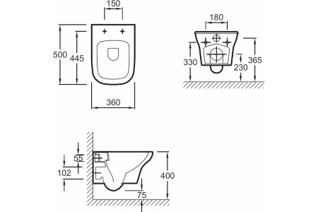 EDM102-00 VOX Унитаз подвесной безободковый, белый без сиденья (E20142-00) в комплекте