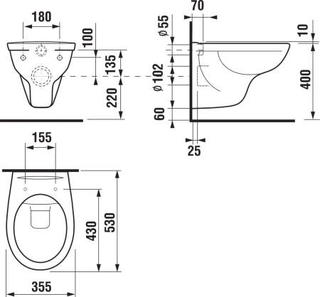 DINO RIMLESS Унитаз подвесной безободковый, 530 мм