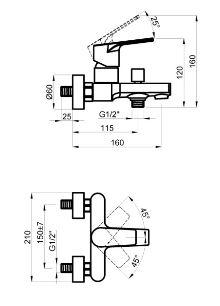 Смеситель для ванны AZARIO TREYA с коротким изливом, черный матовый (AZ-156805024)